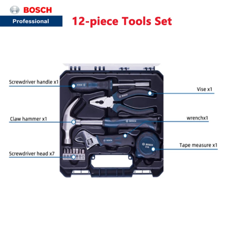 Bosch Workpro 가정용 도구 세트 12 개 가정용 다기능 하드웨어, 도구 상자, 손